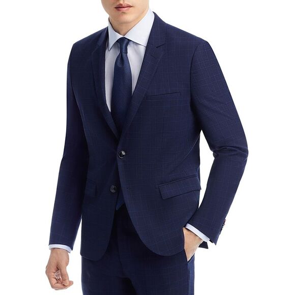 Hugo Boss Mens Arti Tonal Plaid Extra Slim Fit Suit Jacket 44 Regular Dark Blue - Picture 1 of 4
